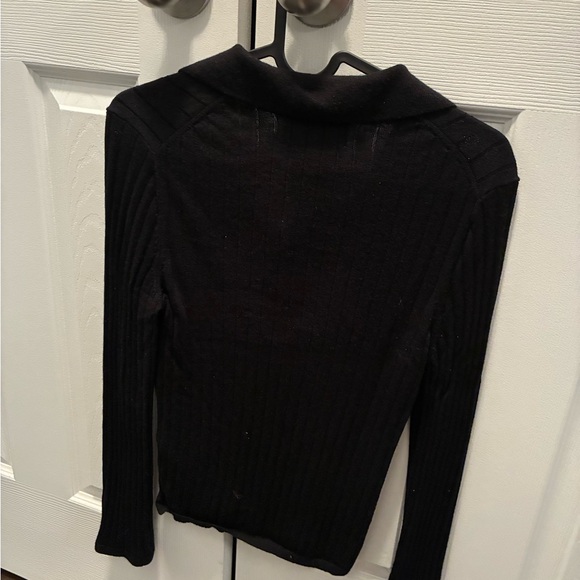 Banana Republic Black Ribbed Long-Sleeve Polo 100% Extra Fine Merino Wool - Picture 2 of 6